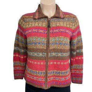 Vintage TIARA INTERNATIONAL Women's Zip Sweater Large Nordic Tribal Red Multi‎
